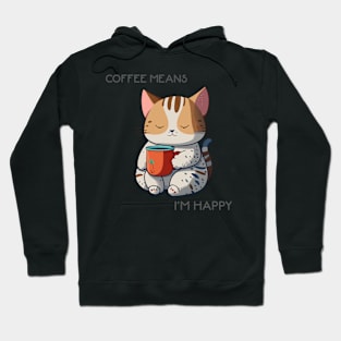 Sleepy Cat Holding a Mug  Happy - Coffee Cat Hoodie